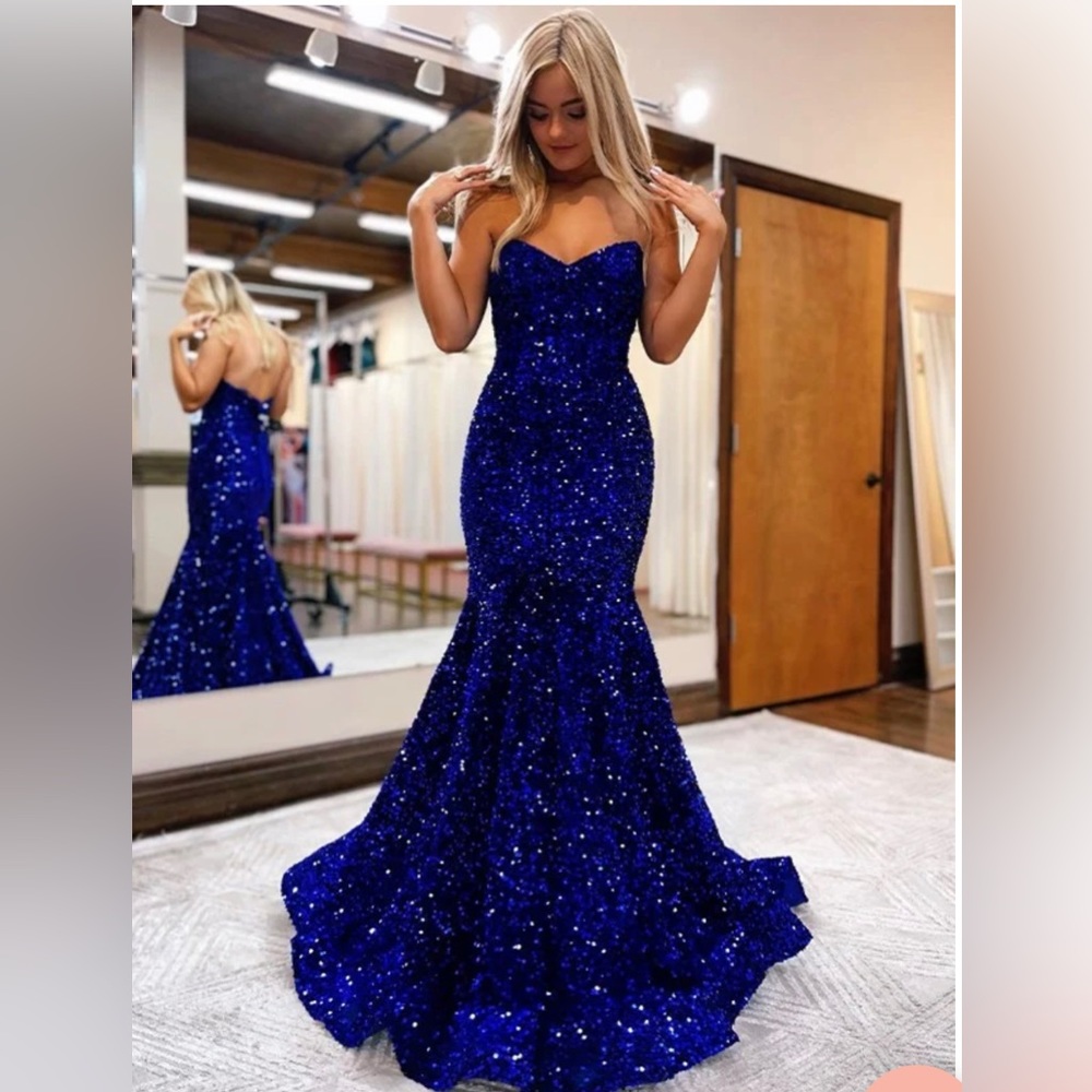 blue sparkly prom dress